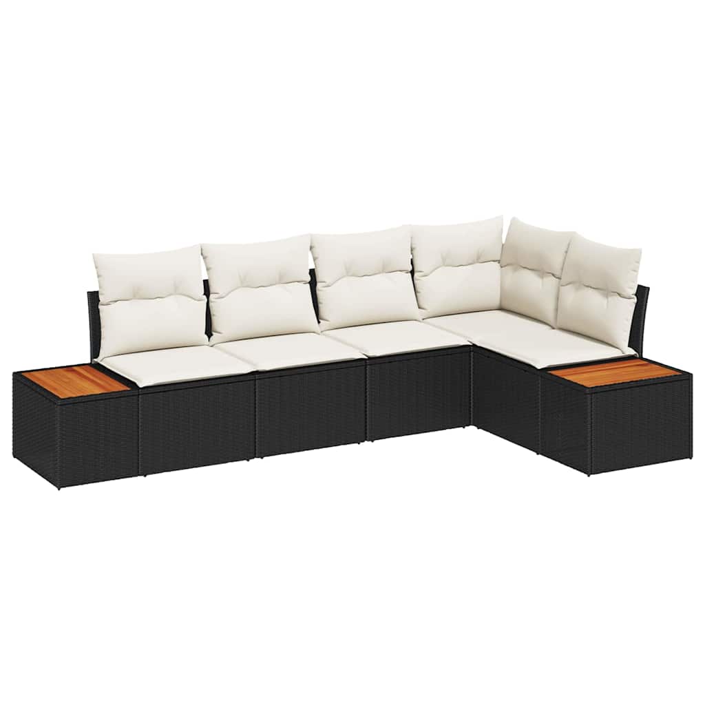 Tuin Sofa Set met kussen 5 pcs Zwart en crème Poly riet is nu te koop bij PeponiXL, paradijselijk wonen!