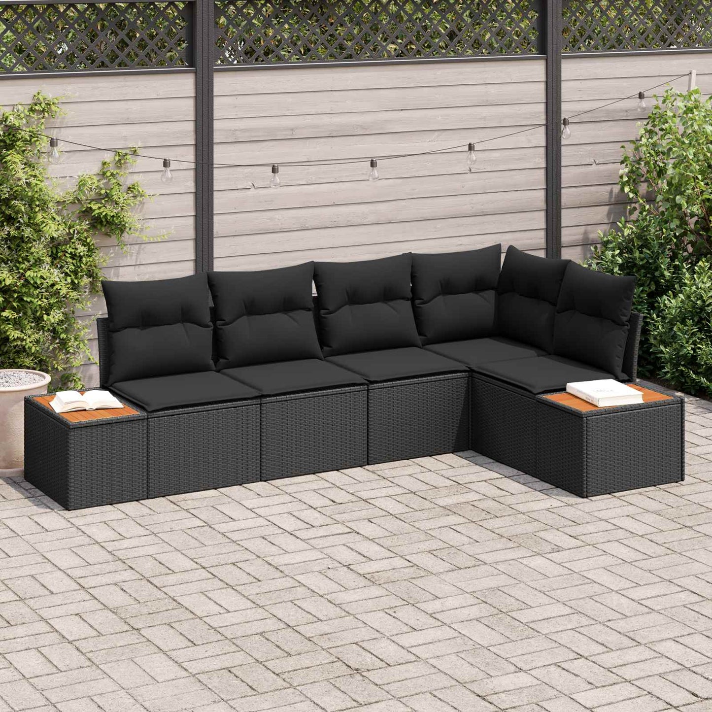 Tuin Sofa Set met kussen met opslag 5 pcs Zwart Poly riet is nu te koop bij PeponiXL, paradijselijk wonen!