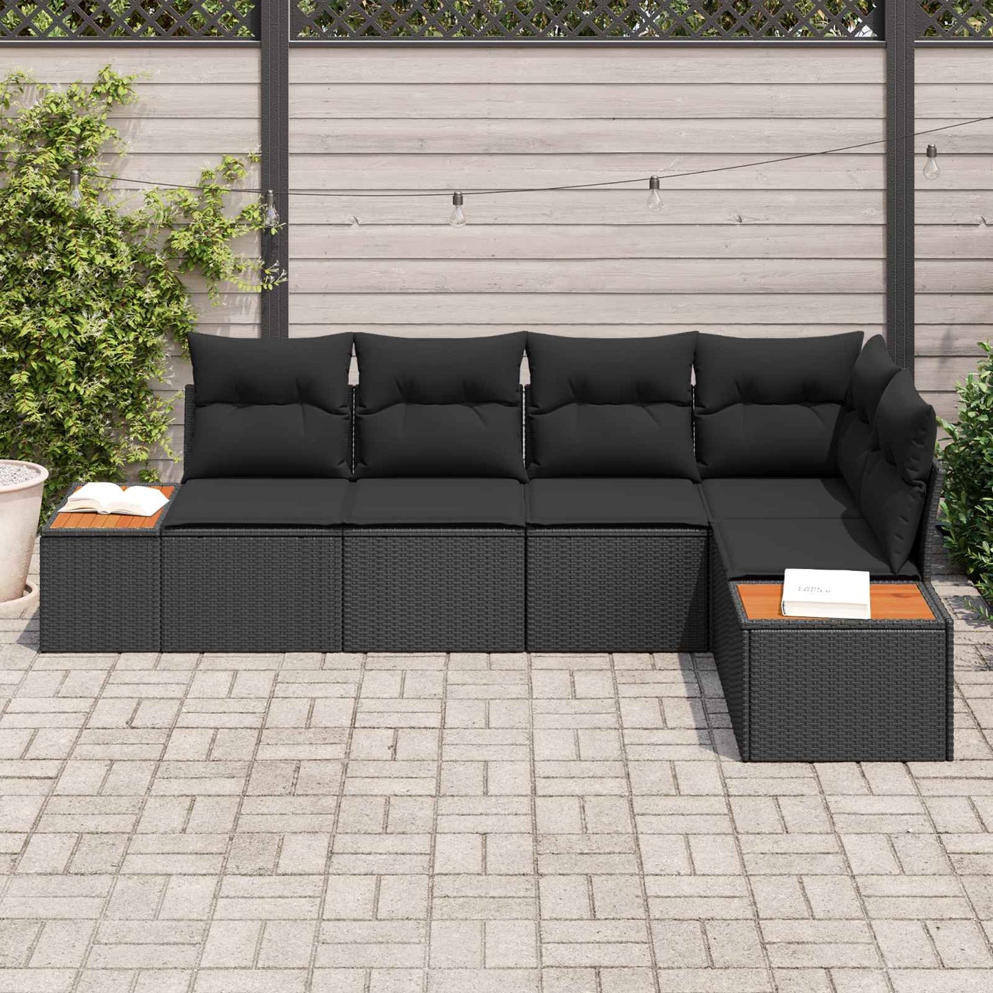 Tuin Sofa Set met kussen met opslag 5 pcs Zwart Poly riet is nu te koop bij PeponiXL, paradijselijk wonen!