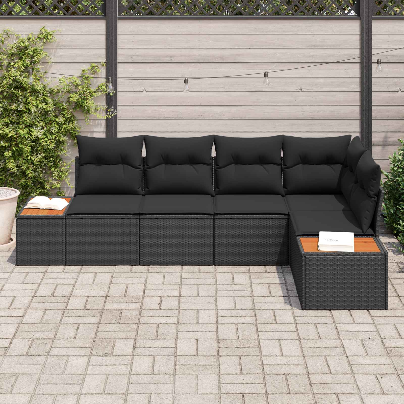 Tuin Sofa Set met kussen met opslag 5 pcs Zwart Poly riet is nu te koop bij PeponiXL, paradijselijk wonen!