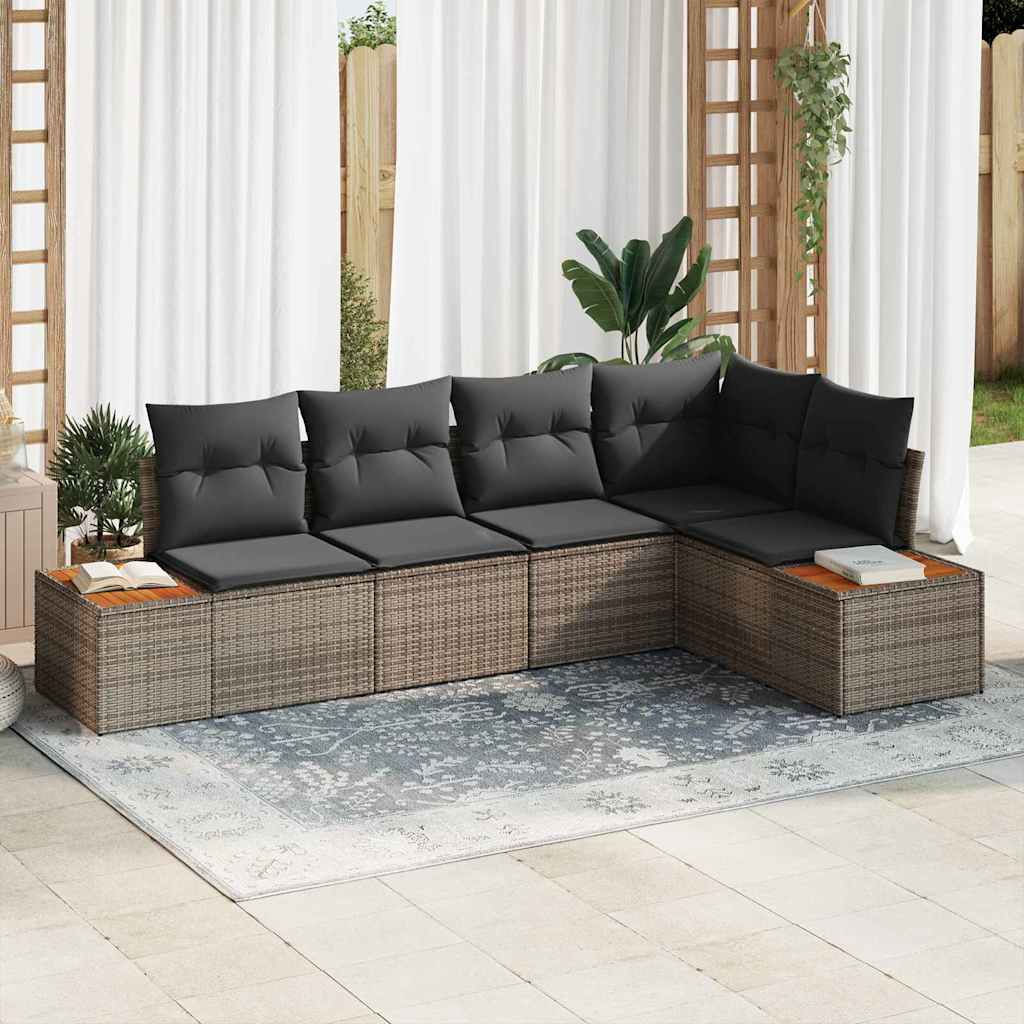 Tuin Sofa Set met kussen met opslag 5 pcs Grijs Poly riet is nu te koop bij PeponiXL, paradijselijk wonen!