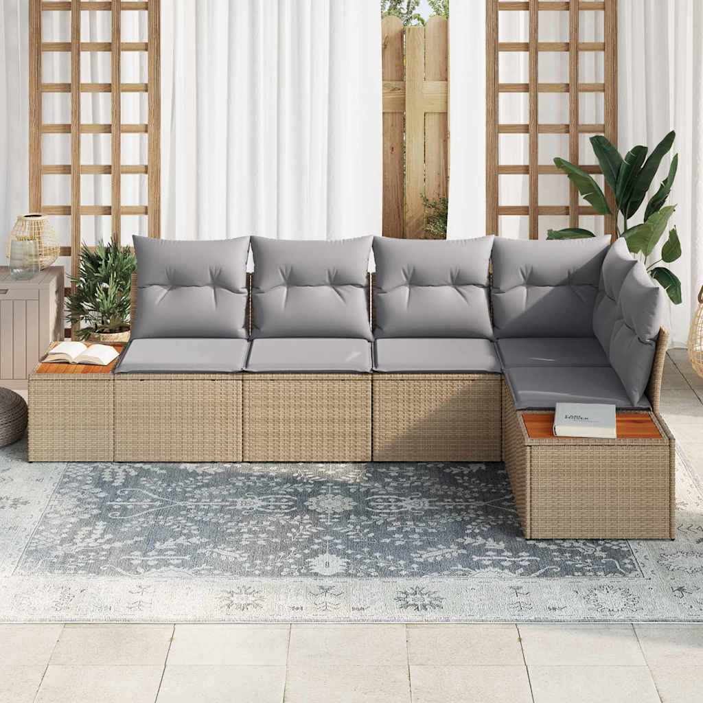 Tuin Sofa Set met kussen 5 pcs beige en lichtgrijs Poly riet is nu te koop bij PeponiXL, paradijselijk wonen!