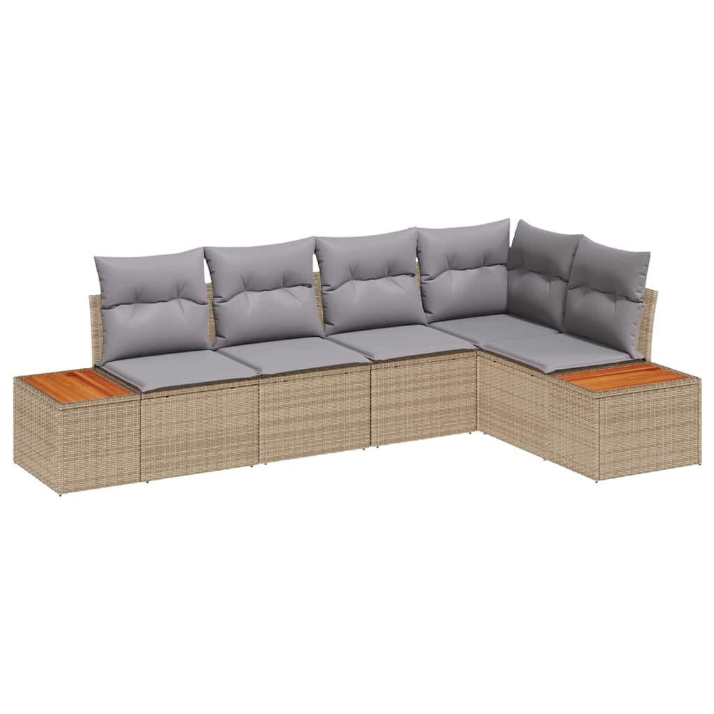 Tuin Sofa Set met kussen 5 pcs beige en lichtgrijs Poly riet is nu te koop bij PeponiXL, paradijselijk wonen!