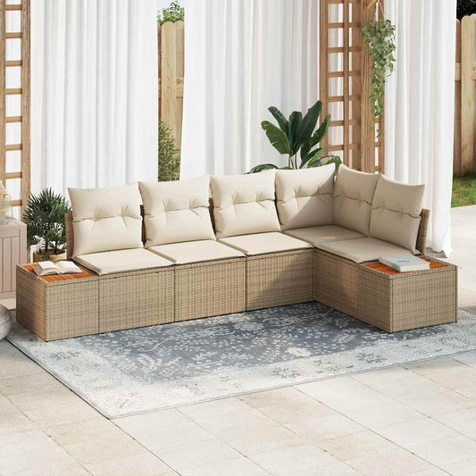 Tuin Sofa Set met kussen 5 pcs beige en crèmekleurig Poly riet is nu te koop bij PeponiXL, paradijselijk wonen!