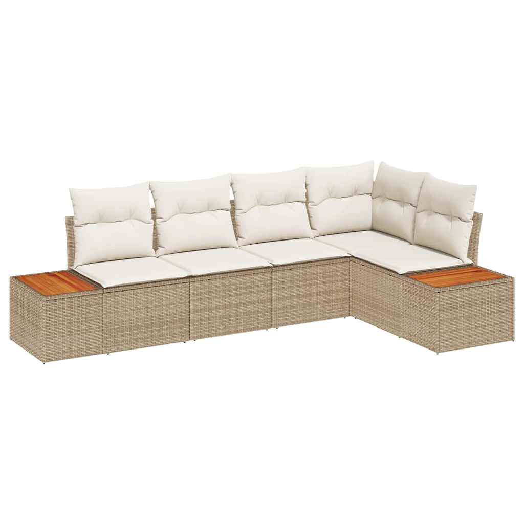 Tuin Sofa Set met kussen 5 pcs beige en crèmekleurig Poly riet is nu te koop bij PeponiXL, paradijselijk wonen!