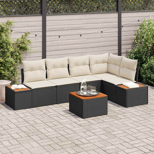 Tuin Sofa Set met kussen 6 pcs Zwart en crème Poly riet is nu te koop bij PeponiXL, paradijselijk wonen!