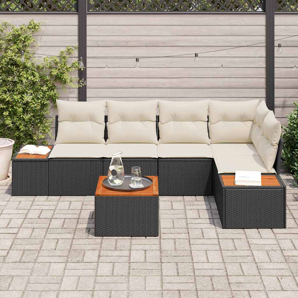 Tuin Sofa Set met kussen 6 pcs Zwart en crème Poly riet is nu te koop bij PeponiXL, paradijselijk wonen!