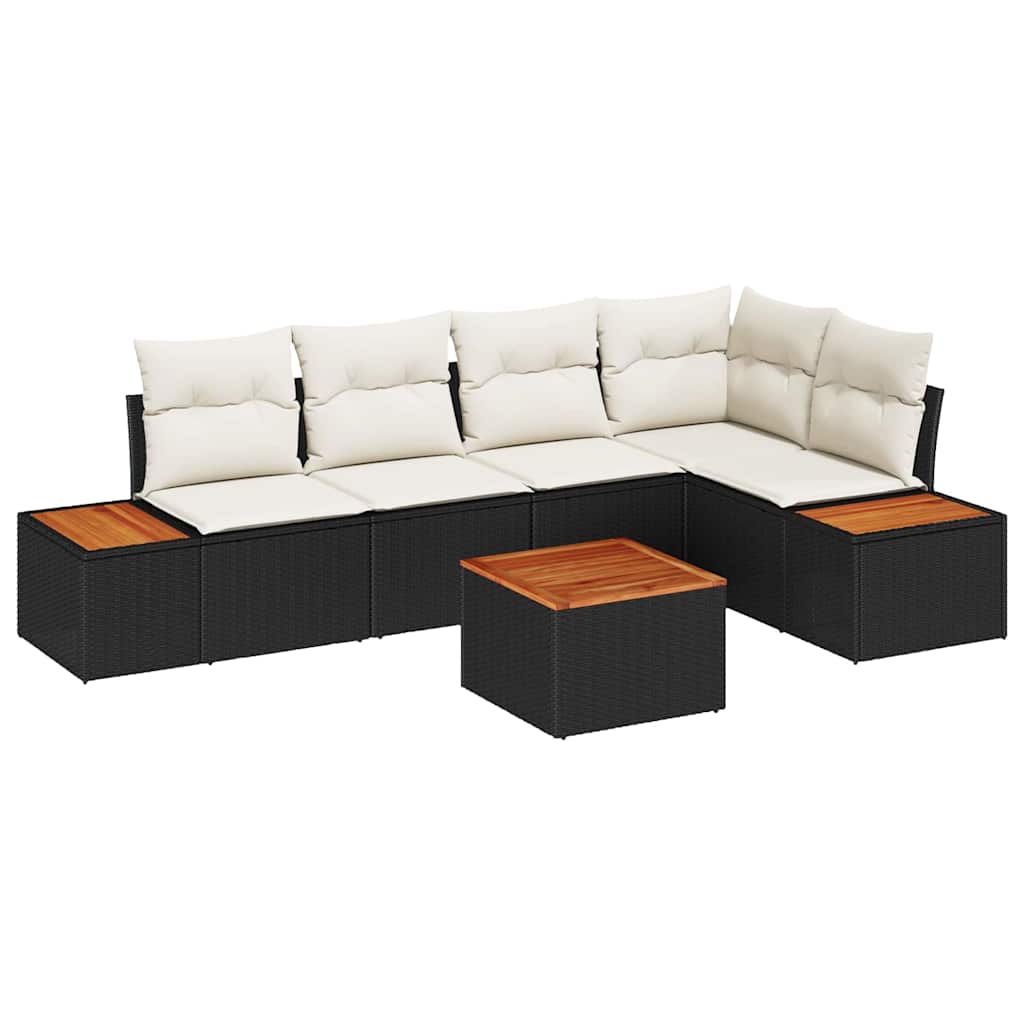 Tuin Sofa Set met kussen 6 pcs Zwart en crème Poly riet is nu te koop bij PeponiXL, paradijselijk wonen!