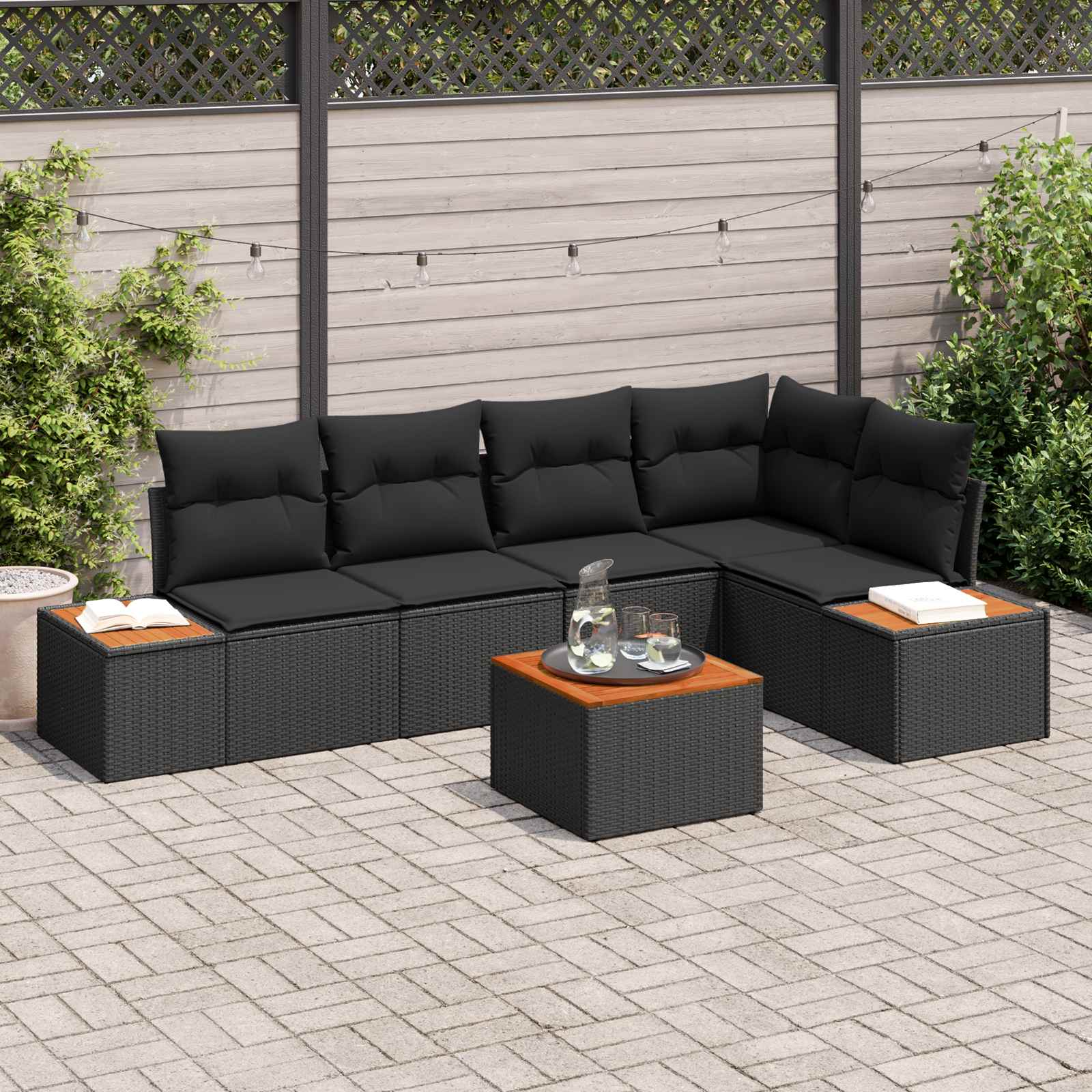 Tuin Sofa Set met kussen met opslag 6 pcs Zwart Poly riet is nu te koop bij PeponiXL, paradijselijk wonen!