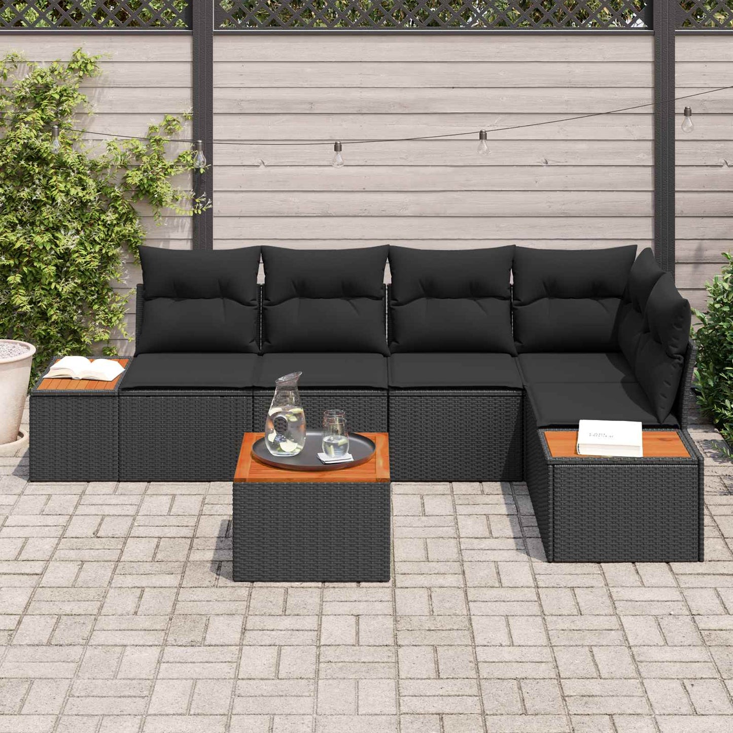 Tuin Sofa Set met kussen met opslag 6 pcs Zwart Poly riet is nu te koop bij PeponiXL, paradijselijk wonen!