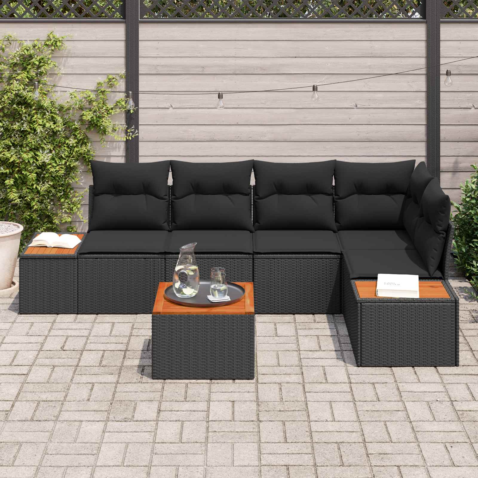 Tuin Sofa Set met kussen met opslag 6 pcs Zwart Poly riet is nu te koop bij PeponiXL, paradijselijk wonen!
