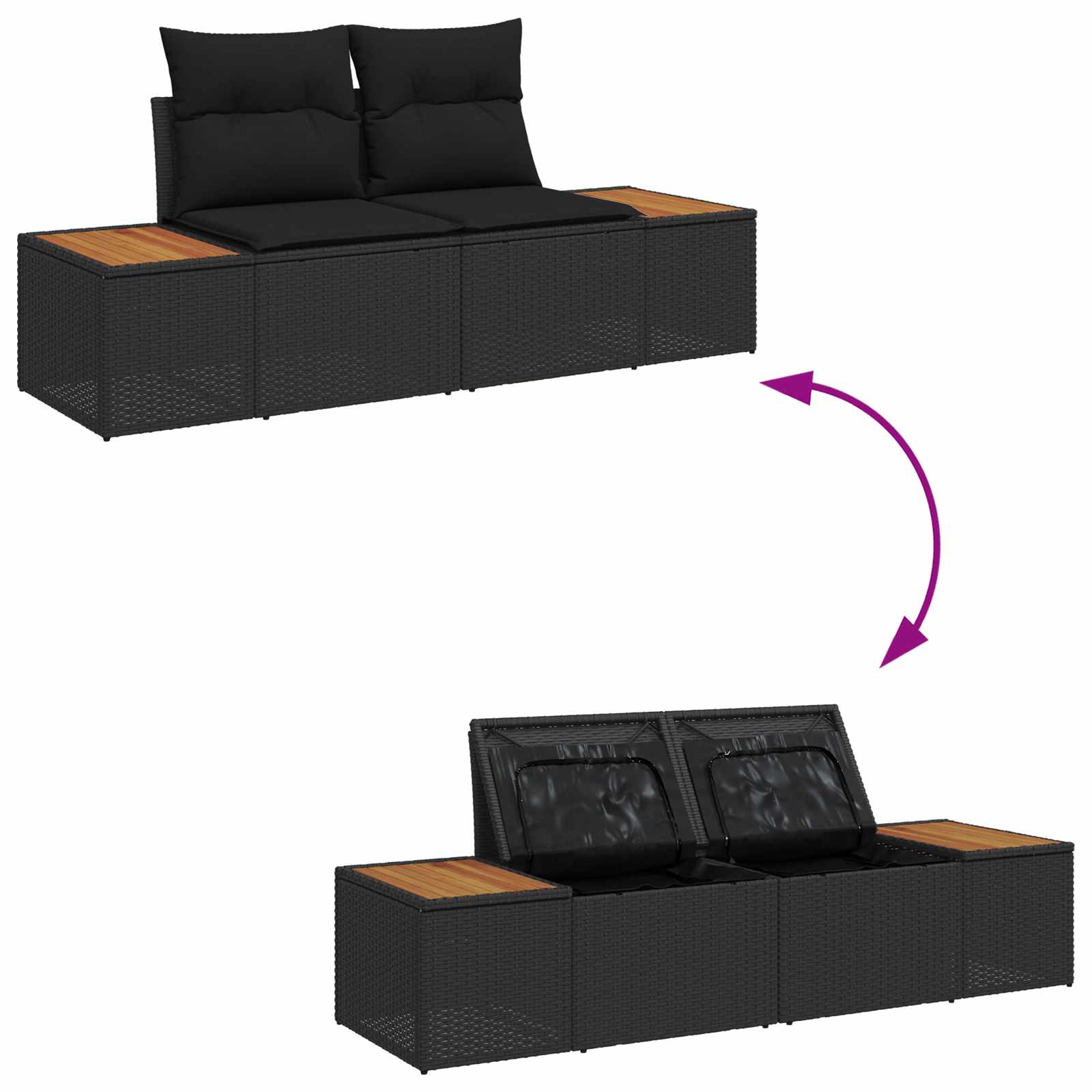 Tuin Sofa Set met kussen met opslag 6 pcs Zwart Poly riet is nu te koop bij PeponiXL, paradijselijk wonen!