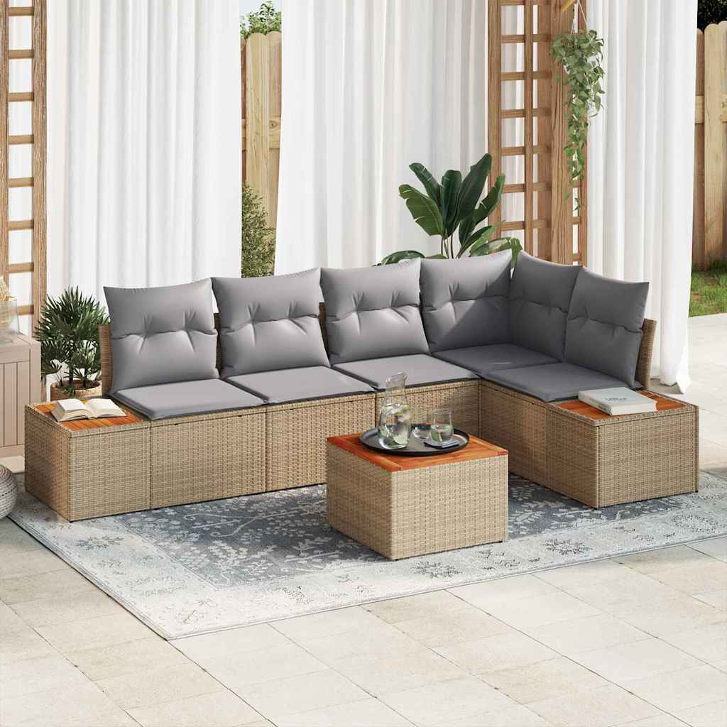 Tuin Sofa Set met kussen 6 pcs beige en lichtgrijs Poly riet is nu te koop bij PeponiXL, paradijselijk wonen!