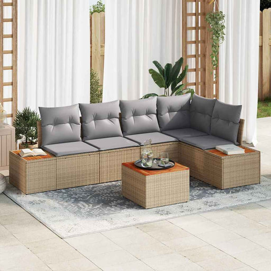 Tuin Sofa Set met kussen 6 pcs beige en lichtgrijs Poly riet is nu te koop bij PeponiXL, paradijselijk wonen!