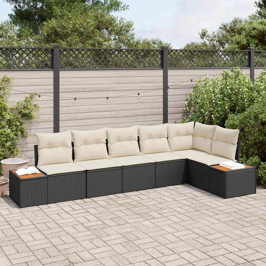 Tuinbankenset met kussen 6 pcs Zwart en Crème Polyrattan is nu te koop bij PeponiXL, paradijselijk wonen!