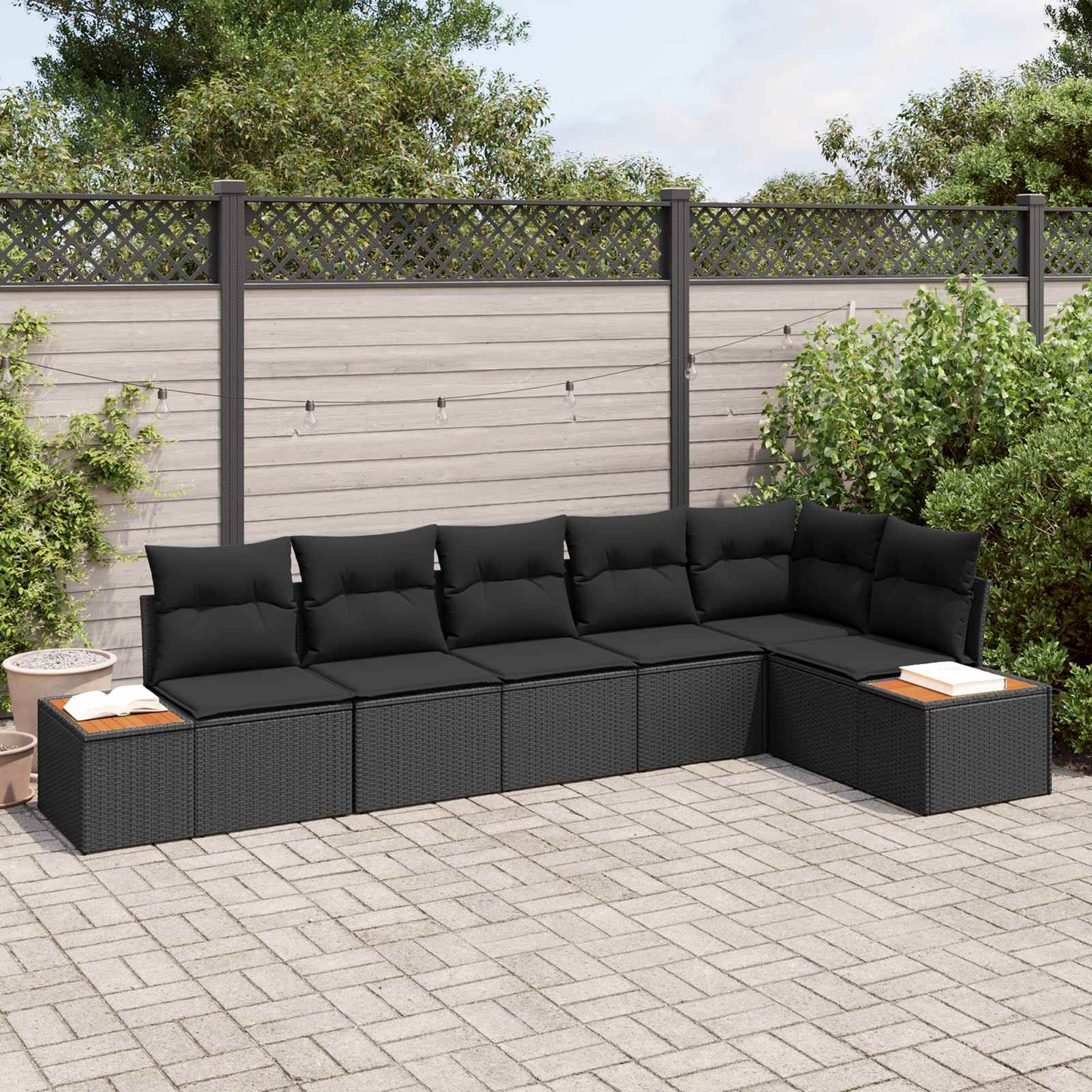 Tuinbankenset met kussen met opslag 6 pcs Zwart Polyrattan is nu te koop bij PeponiXL, paradijselijk wonen!