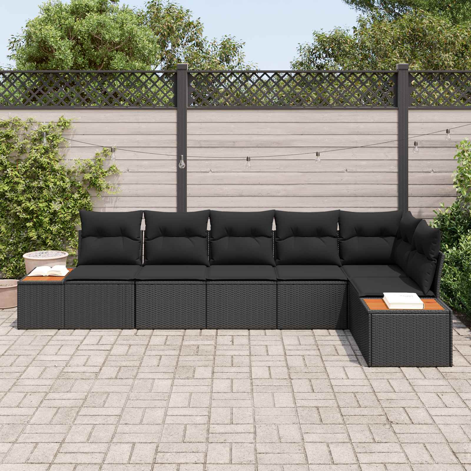 Tuinbankenset met kussen met opslag 6 pcs Zwart Polyrattan is nu te koop bij PeponiXL, paradijselijk wonen!