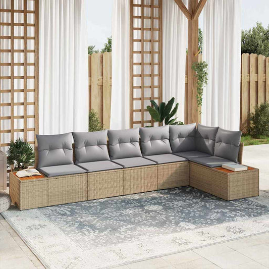 Tuinbankenset met kussen 6 pcs Beige en Licht Grijs Polyrattan is nu te koop bij PeponiXL, paradijselijk wonen!
