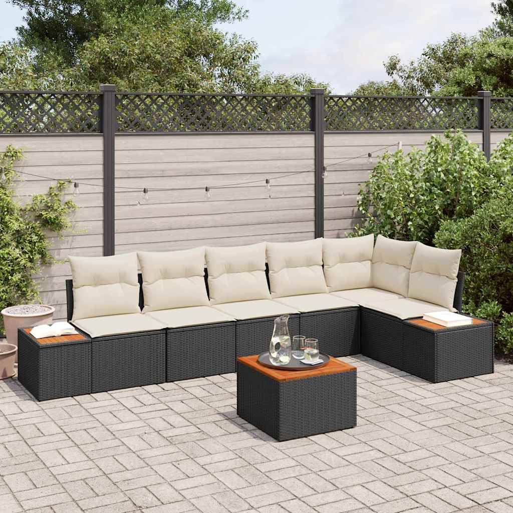 Tuinbankenset met kussen 6 pcs Zwart en Crème Polyrattan is nu te koop bij PeponiXL, paradijselijk wonen!