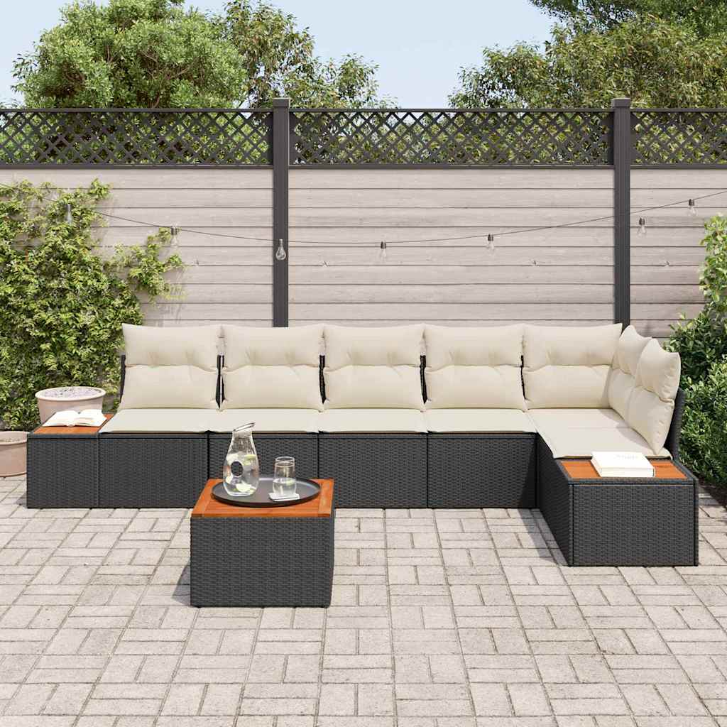 Tuinbankenset met kussen 6 pcs Zwart en Crème Polyrattan is nu te koop bij PeponiXL, paradijselijk wonen!