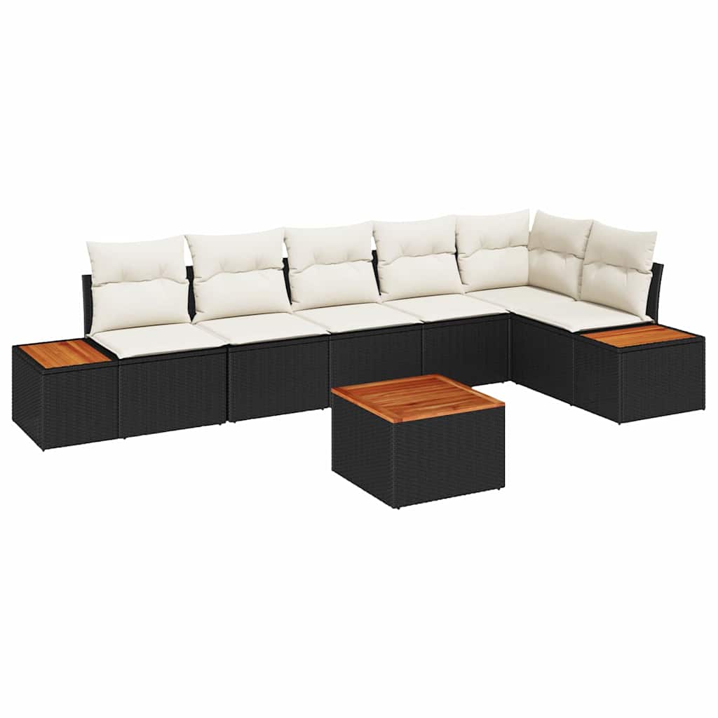 Tuinbankenset met kussen 6 pcs Zwart en Crème Polyrattan is nu te koop bij PeponiXL, paradijselijk wonen!