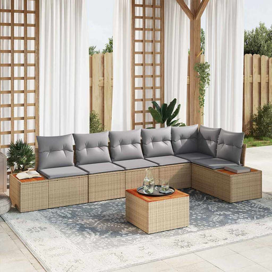 Tuinbankenset met kussen 6 pcs Beige en Licht Grijs Polyrattan is nu te koop bij PeponiXL, paradijselijk wonen!