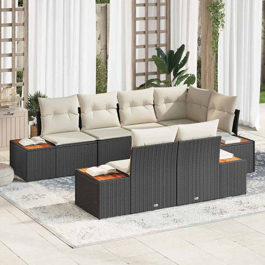 Tuinbankenset met kussen 7 pcs Zwart en Crème Polyrattan is nu te koop bij PeponiXL, paradijselijk wonen!