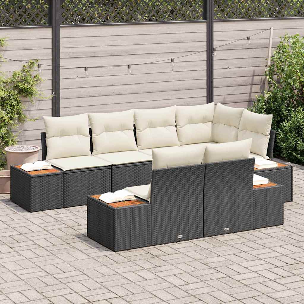 Tuinbankenset met kussen 7 pcs Zwart en Crème Polyrattan is nu te koop bij PeponiXL, paradijselijk wonen!