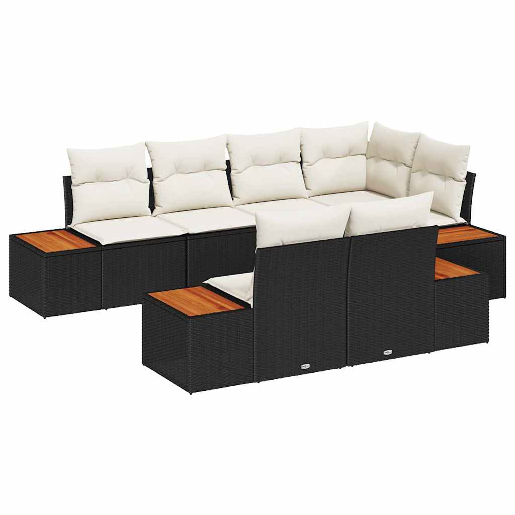 Tuinbankenset met kussen 7 pcs Zwart en Crème Polyrattan is nu te koop bij PeponiXL, paradijselijk wonen!