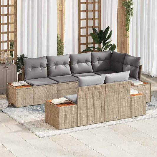 Tuinbankenset met kussen 7 pcs Beige en Licht Grijs Polyrattan is nu te koop bij PeponiXL, paradijselijk wonen!