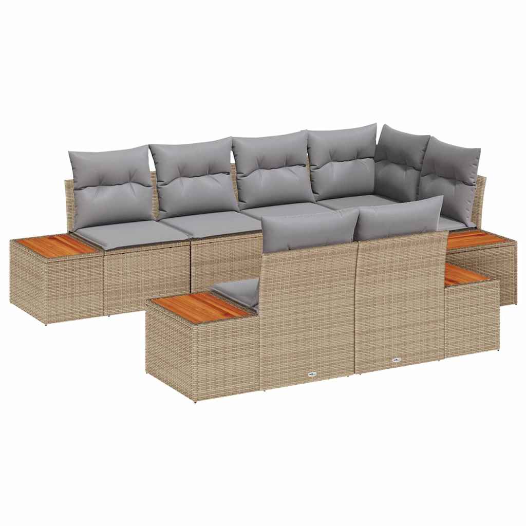 Tuinbankenset met kussen 7 pcs Beige en Licht Grijs Polyrattan is nu te koop bij PeponiXL, paradijselijk wonen!