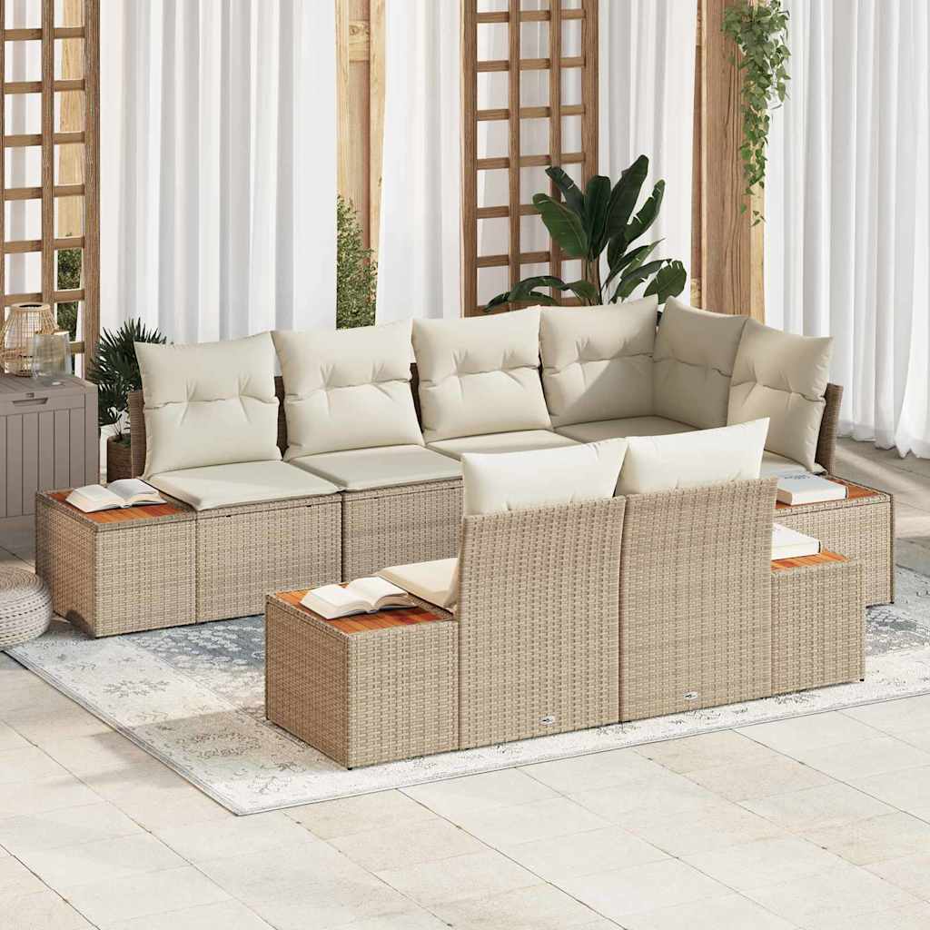 Tuinbankenset met kussen 7 pcs Beige en Crème Polyrattan is nu te koop bij PeponiXL, paradijselijk wonen!