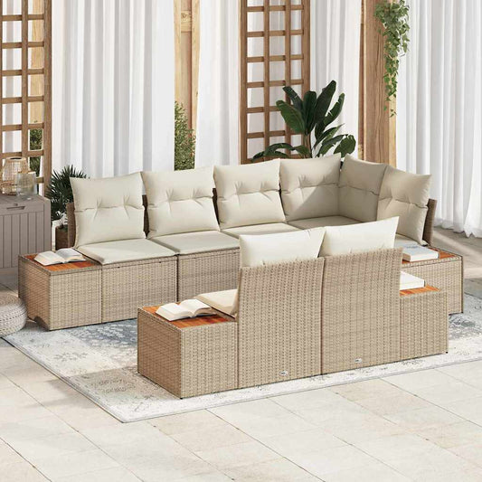 Tuinbankenset met kussen 7 pcs Beige en Crème Polyrattan is nu te koop bij PeponiXL, paradijselijk wonen!