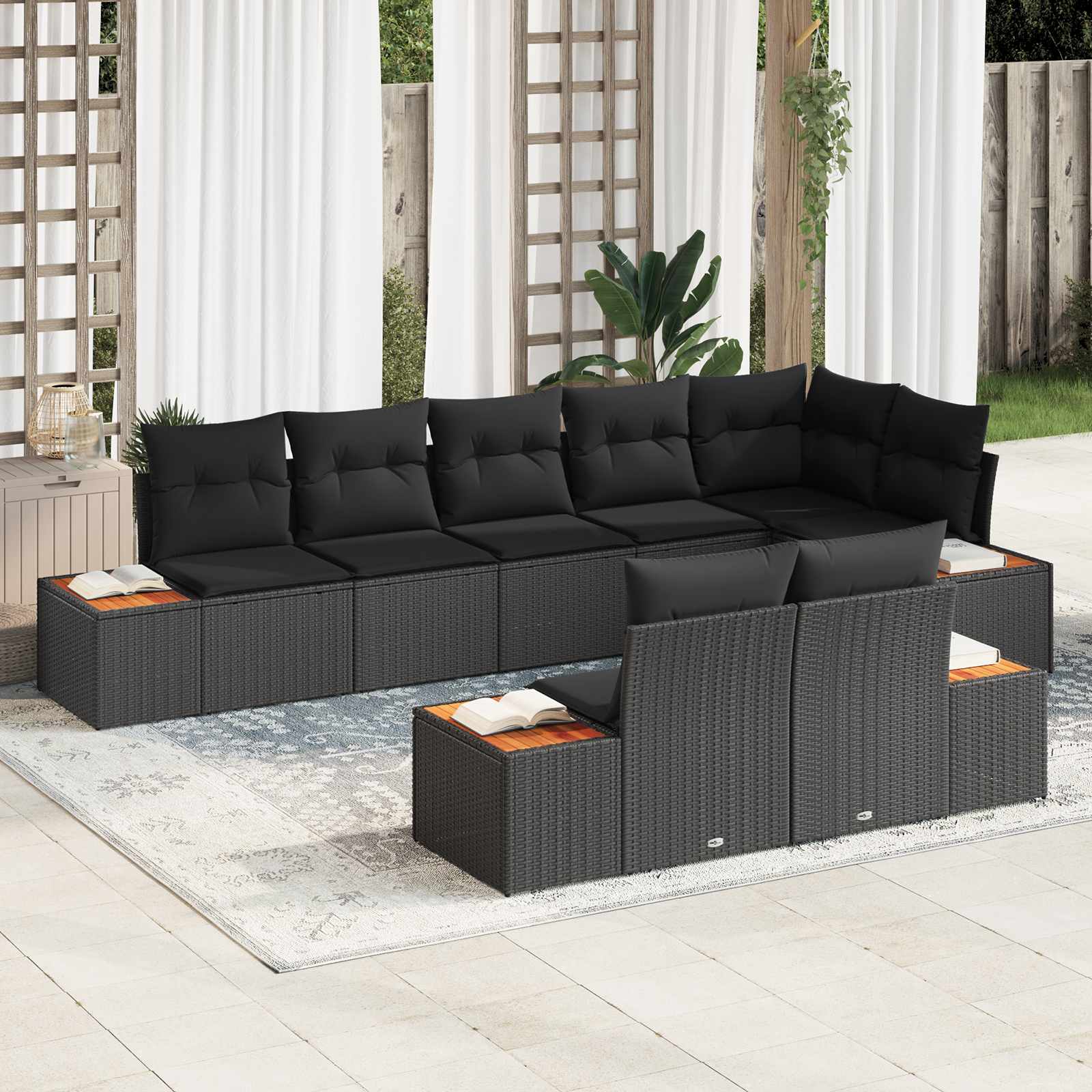 Tuinbankenset met kussen met opslag 8 pcs Zwart Polyrattan is nu te koop bij PeponiXL, paradijselijk wonen!