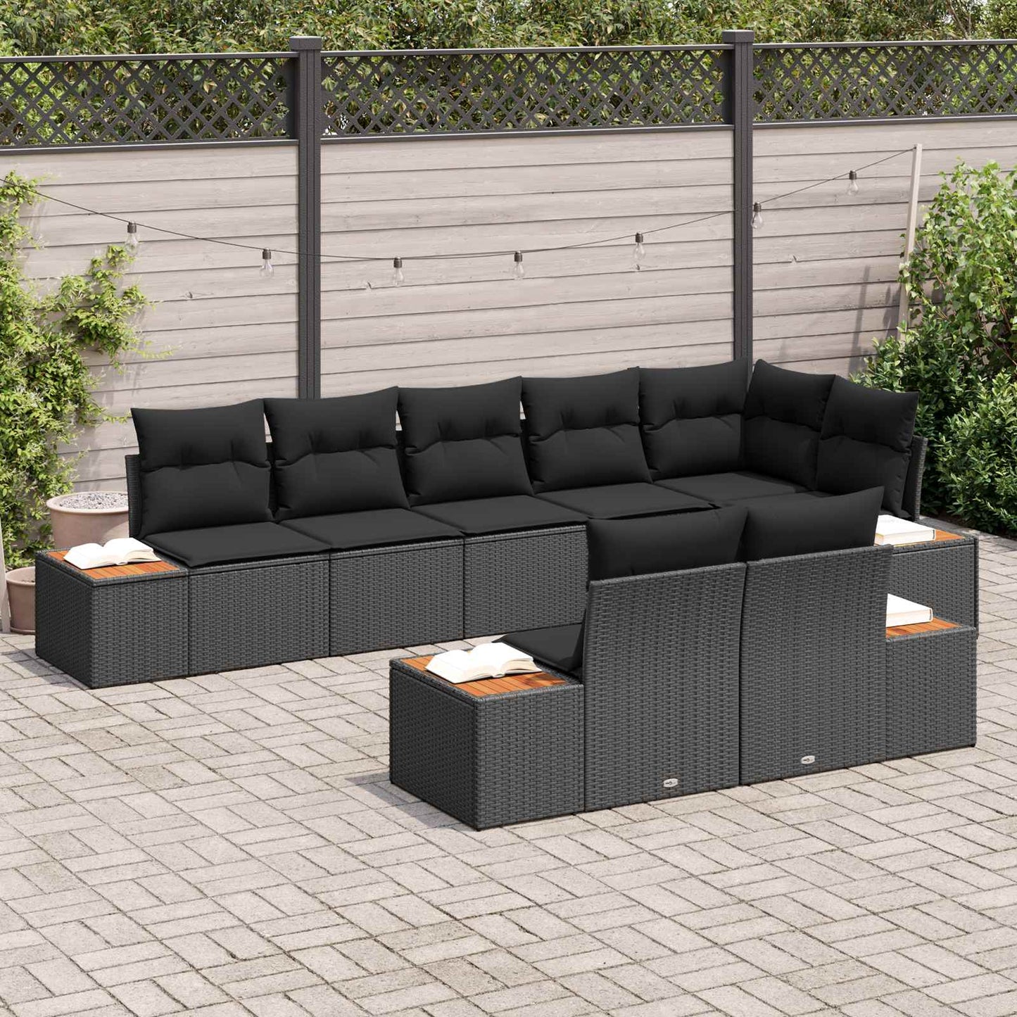 Tuinbankenset met kussen met opslag 8 pcs Zwart Polyrattan is nu te koop bij PeponiXL, paradijselijk wonen!