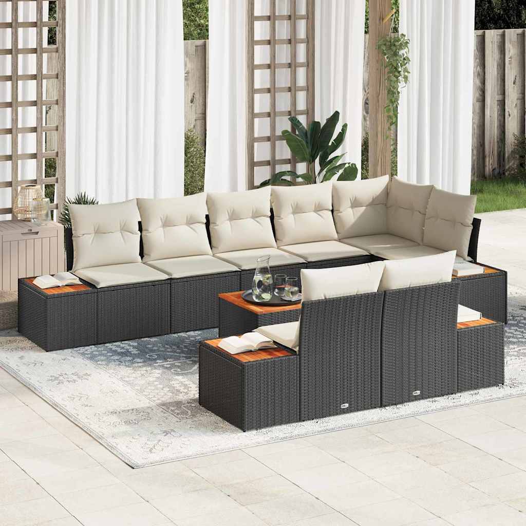 Tuinbankenset met kussen 8 pcs Zwart en Crème Polyrattan is nu te koop bij PeponiXL, paradijselijk wonen!