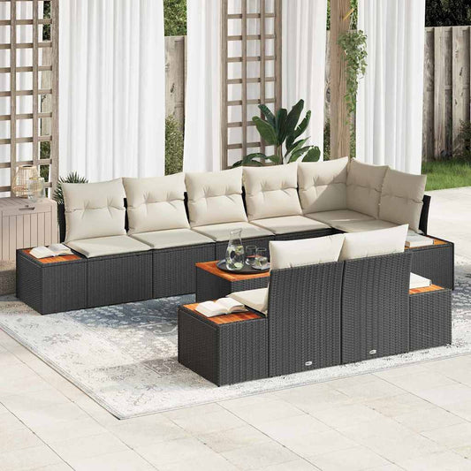 Tuinbankenset met kussen 8 pcs Zwart en Crème Polyrattan is nu te koop bij PeponiXL, paradijselijk wonen!