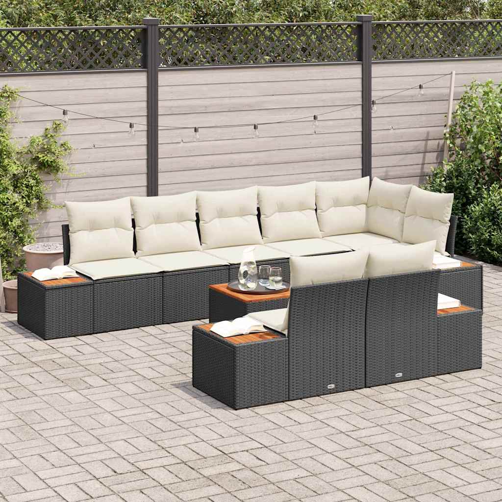 Tuinbankenset met kussen 8 pcs Zwart en Crème Polyrattan is nu te koop bij PeponiXL, paradijselijk wonen!