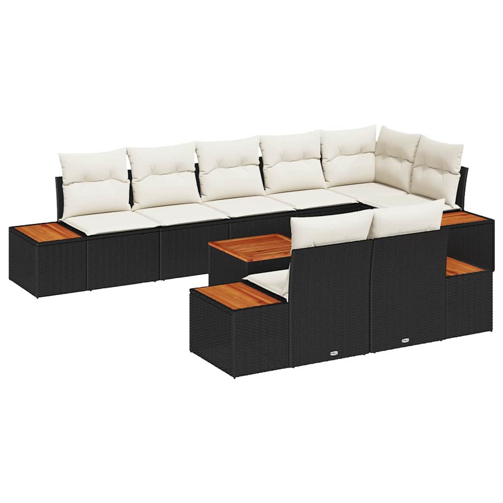 Tuinbankenset met kussen 8 pcs Zwart en Crème Polyrattan is nu te koop bij PeponiXL, paradijselijk wonen!