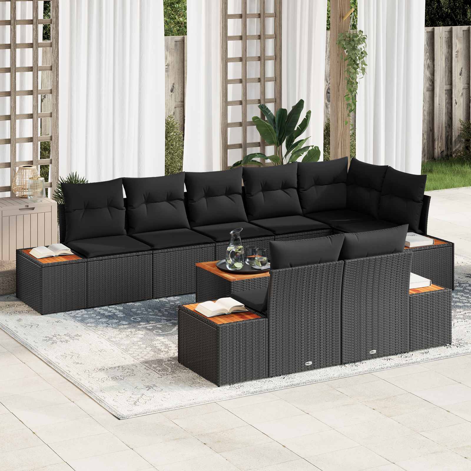 Tuinbankenset met kussen met opslag 8 pcs Zwart Polyrattan is nu te koop bij PeponiXL, paradijselijk wonen!