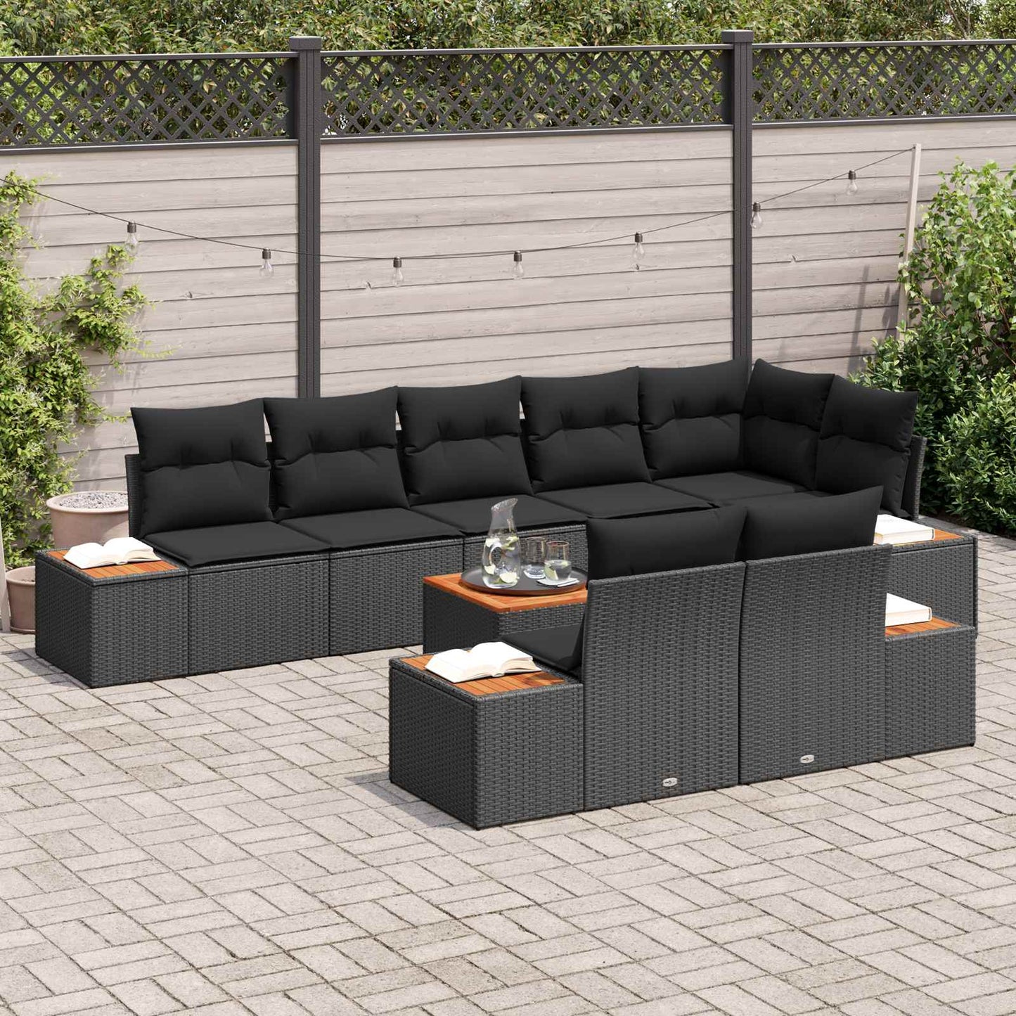 Tuinbankenset met kussen met opslag 8 pcs Zwart Polyrattan is nu te koop bij PeponiXL, paradijselijk wonen!