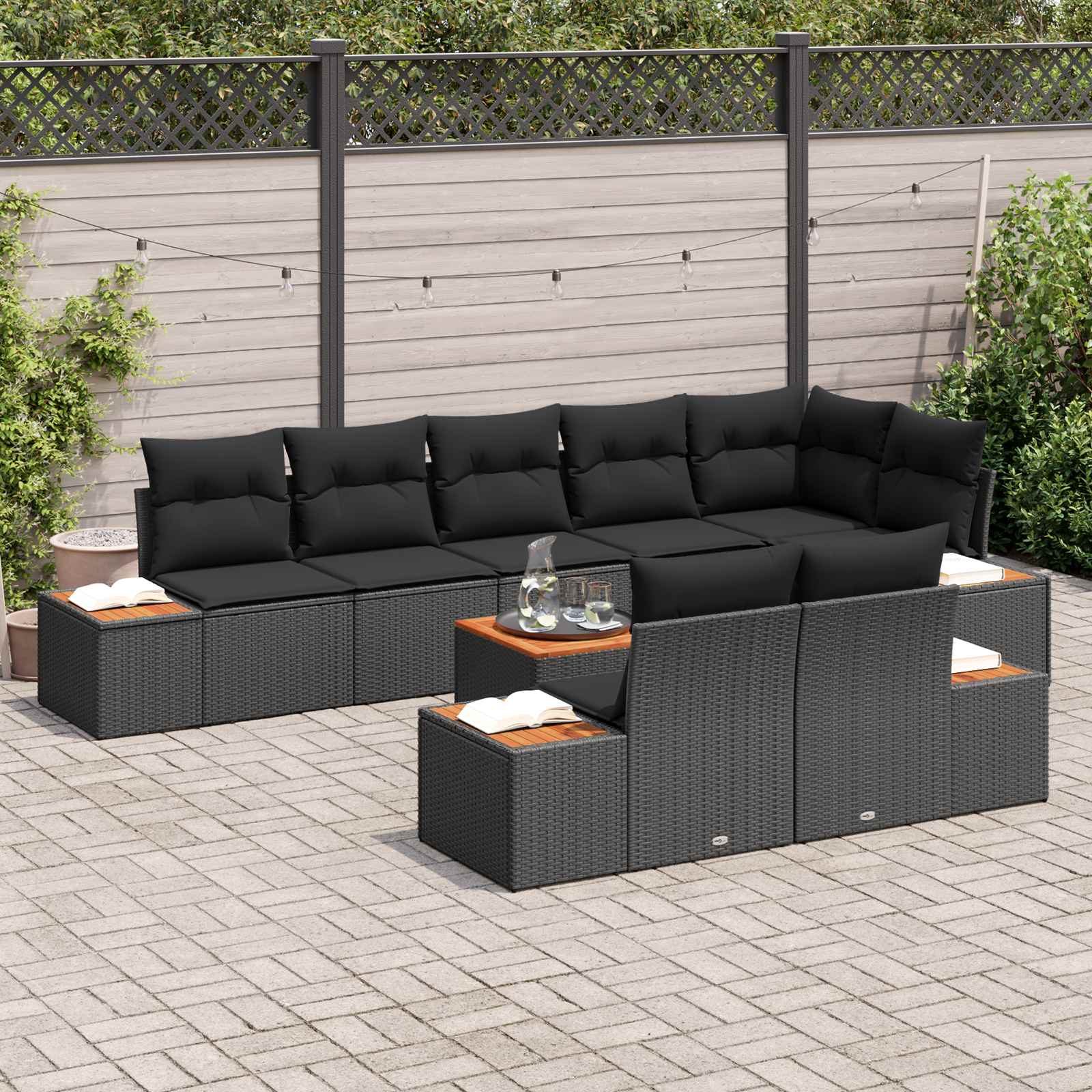 Tuinbankenset met kussen met opslag 8 pcs Zwart Polyrattan is nu te koop bij PeponiXL, paradijselijk wonen!