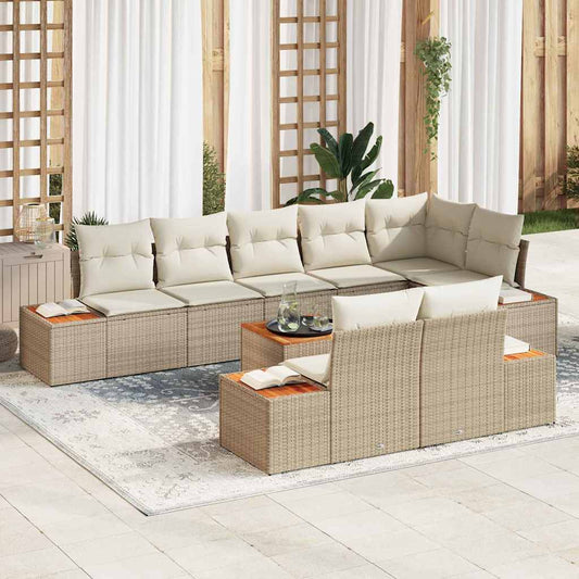 Tuinbankenset met kussen 8 pcs Beige en Crème Polyrattan is nu te koop bij PeponiXL, paradijselijk wonen!