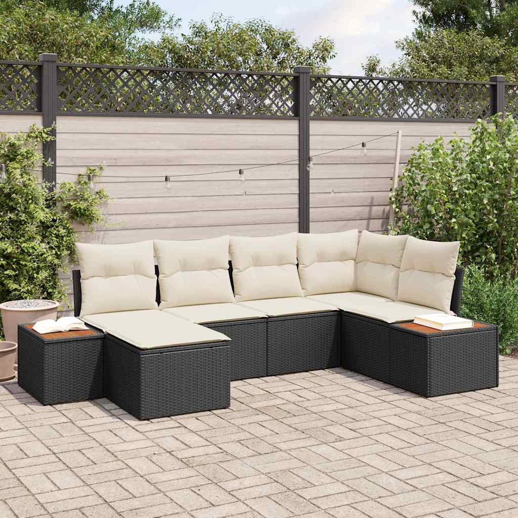 Tuinbankenset met kussen 7 pcs Zwart en Crème Polyrattan is nu te koop bij PeponiXL, paradijselijk wonen!