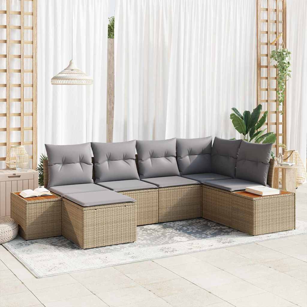 Tuinbankenset met kussen 7 pcs Beige en Licht Grijs Polyrattan is nu te koop bij PeponiXL, paradijselijk wonen!