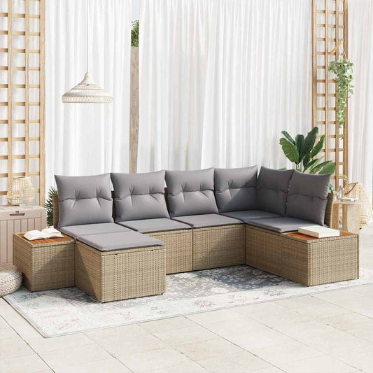 Tuinbankenset met kussen 7 pcs Beige en Licht Grijs Polyrattan is nu te koop bij PeponiXL, paradijselijk wonen!