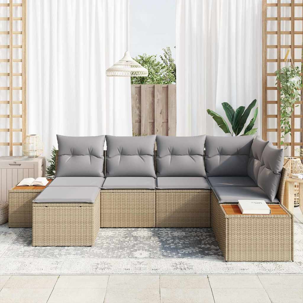 Tuinbankenset met kussen 7 pcs Beige en Licht Grijs Polyrattan is nu te koop bij PeponiXL, paradijselijk wonen!