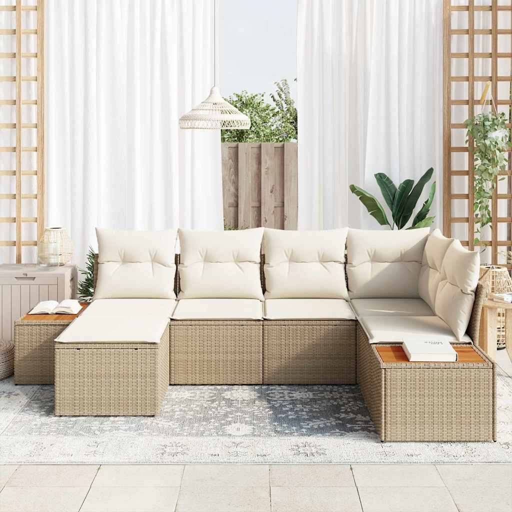 Tuinbankenset met kussen 7 pcs Beige en Crème Polyrattan is nu te koop bij PeponiXL, paradijselijk wonen!
