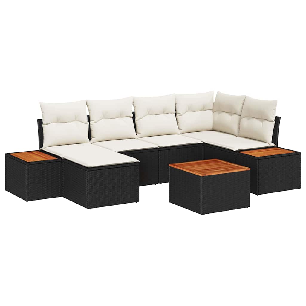 Tuinbankenset met kussen 7 pcs Zwart en Crème Polyrattan is nu te koop bij PeponiXL, paradijselijk wonen!