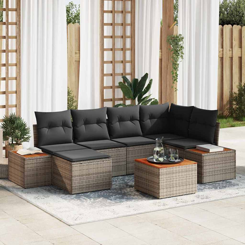 Tuinbankenset met kussen met opslag 7 pcs Grijs Polyrattan is nu te koop bij PeponiXL, paradijselijk wonen!